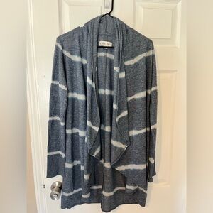 Knox Rose Gray and White Striped Draped Open-Front Cardigan Small